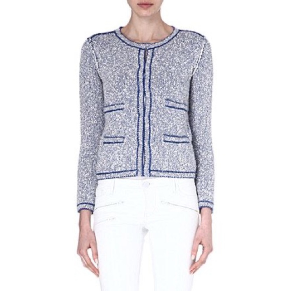 Maje Edouardo Structured Cardigan in Blue and White